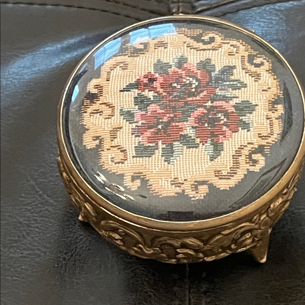 Embroidered trinket box with mirror
